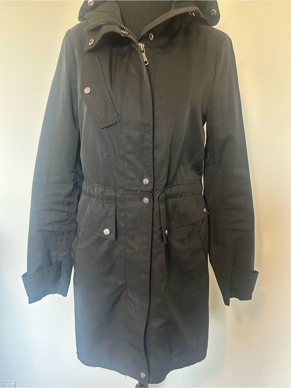 Vince Camuto Black Hooded Trench Coat